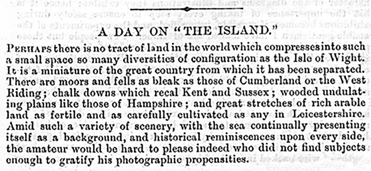 first paragraph of ACD article title "A Day on 'The Island'"
