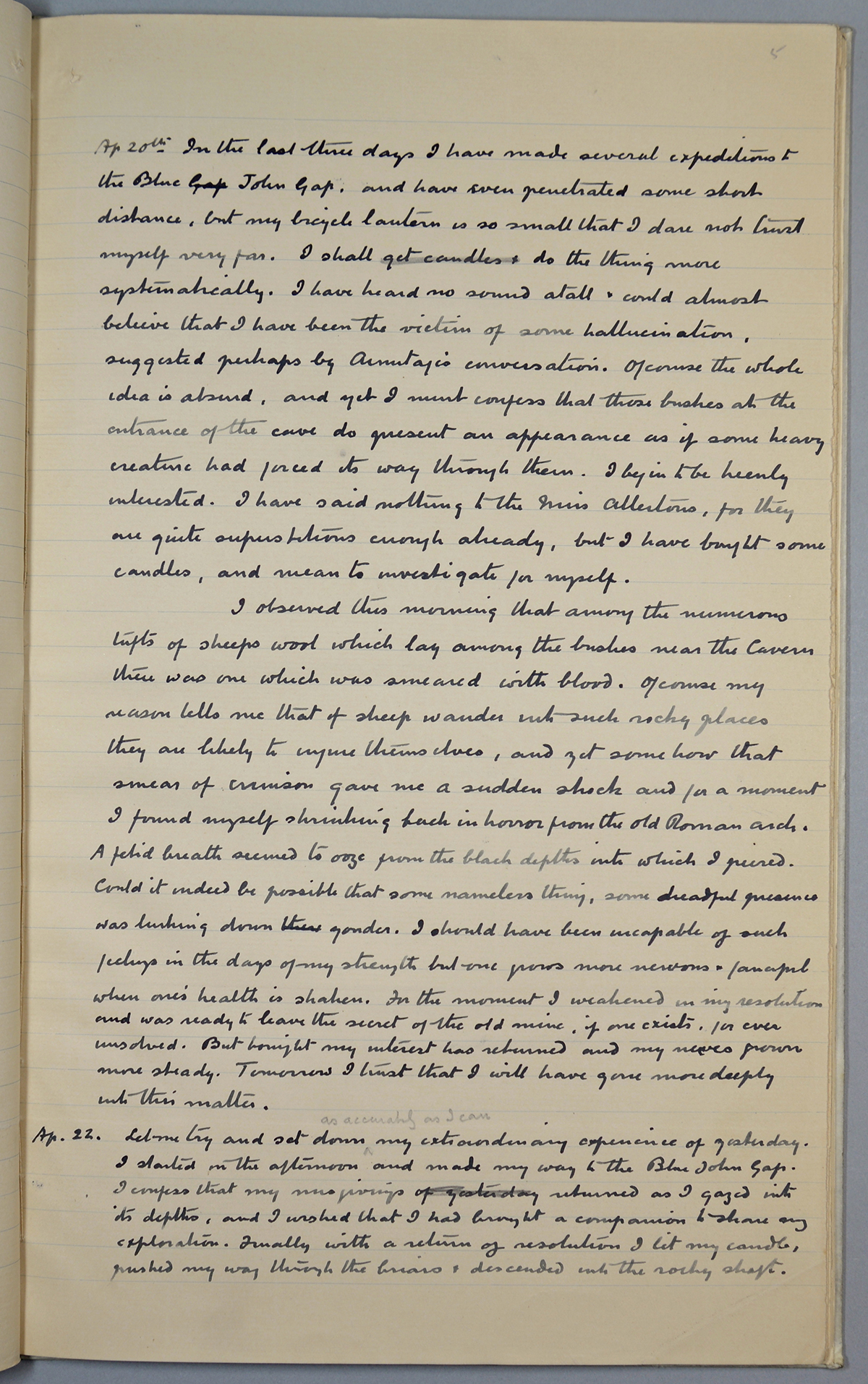 page 5 of the manuscript of "The Terror of Blue John Gap"