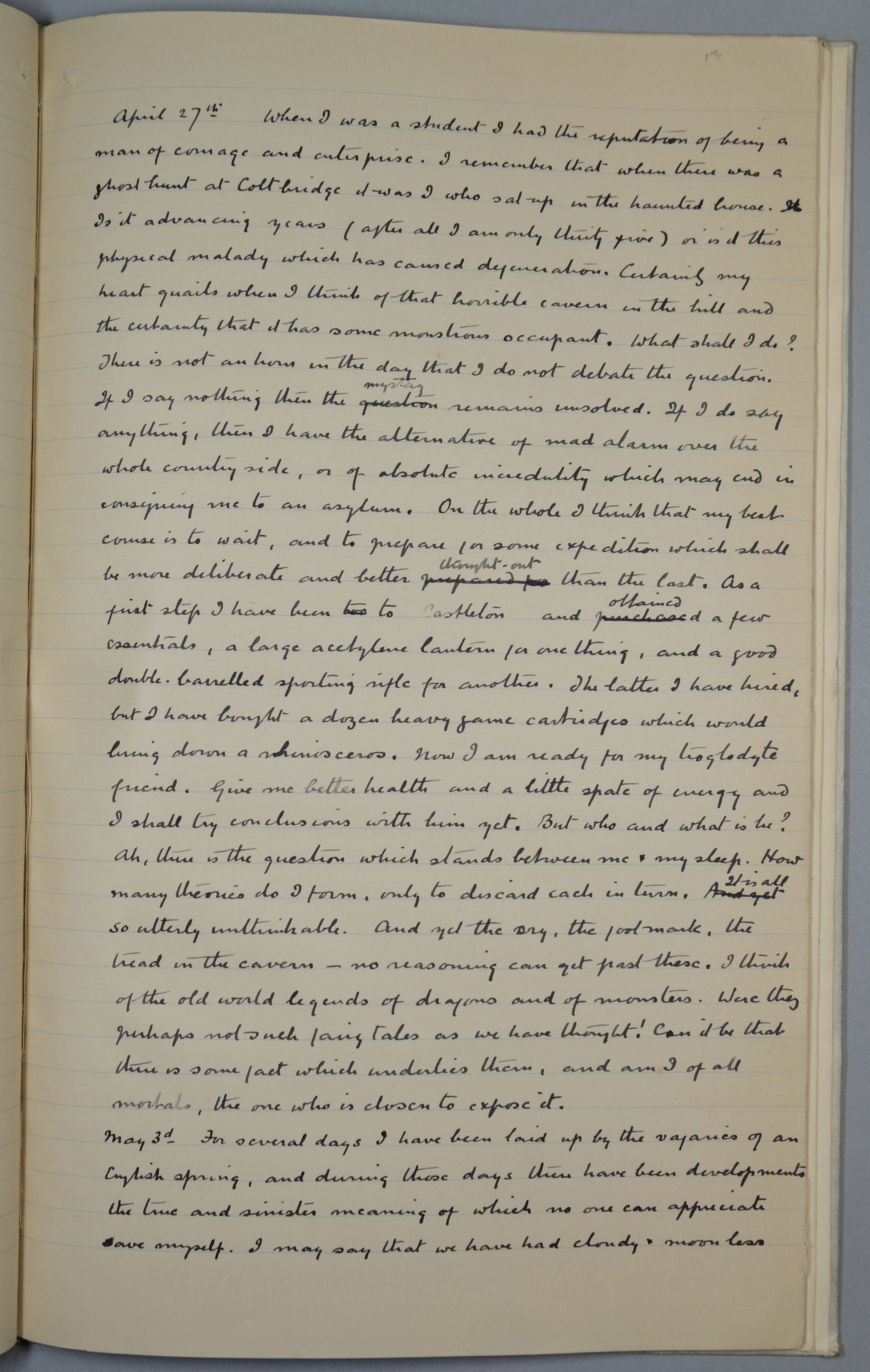 page 13 of the manuscript of The Terror of Blue John Gap
